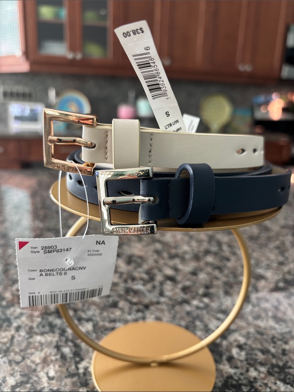 Steve Madden Navy and Bone Slim Leather Belts - Duo